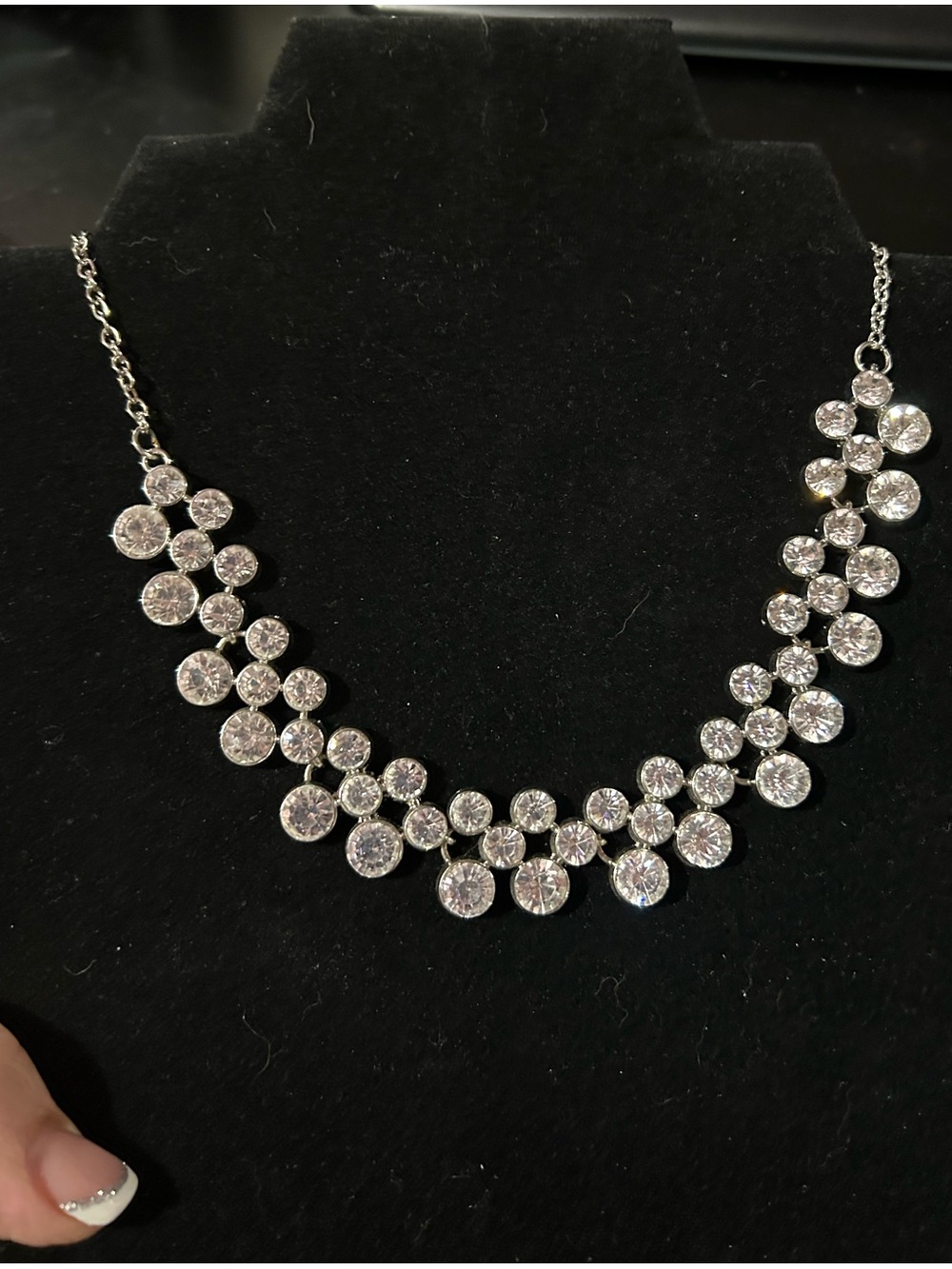Crystal Cluster Bib Necklace - Silver Tone